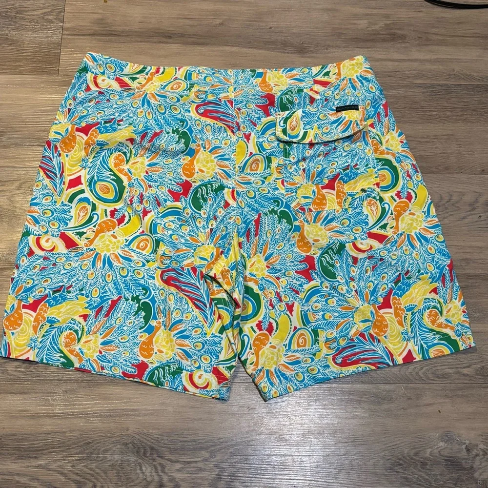 Lilly Pulitzer via Palm Beach men’s nylon swim trunks peacocks size 40 unlined